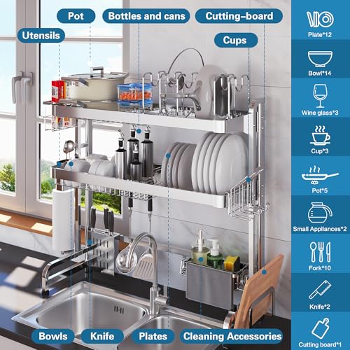 Over The Sink Dish Drying Rack (Silver / 3 Tier Style A)