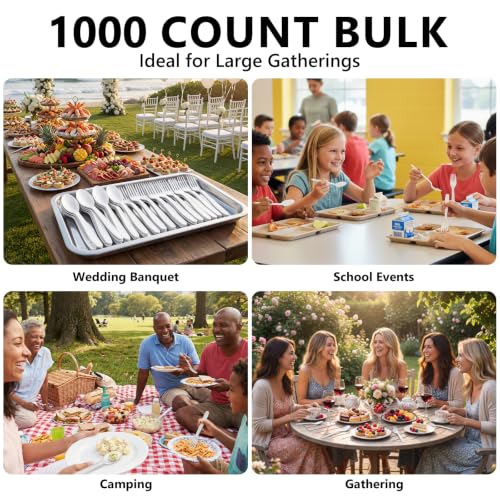 1000 Count White Plastic Silverware Heavy Duty (White)