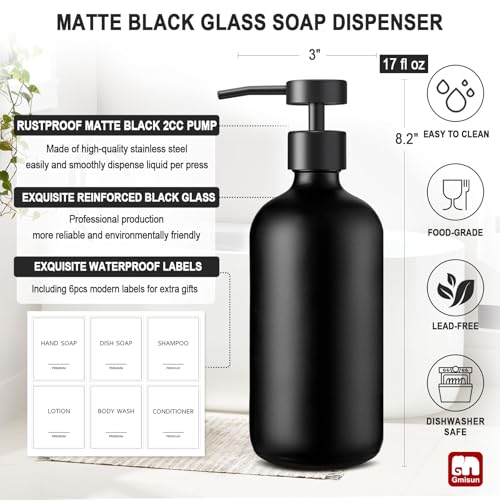 Black Soap Dispenser (Black Bottle + Black Flat Pump / 2 Pack)