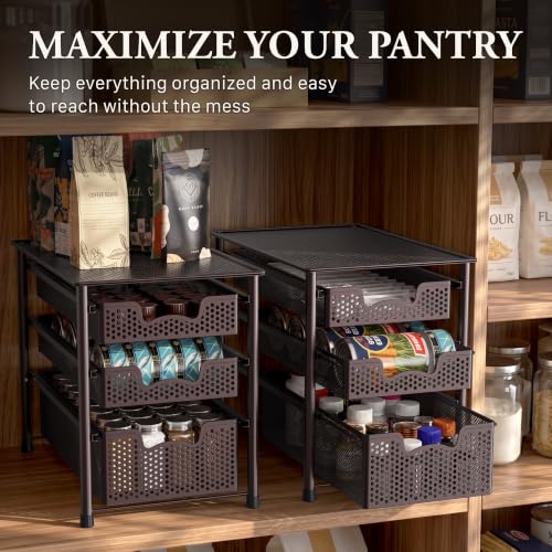 Stackable 3 Tier Sliding Basket Organizer Drawer (3-Tier / Bronze)