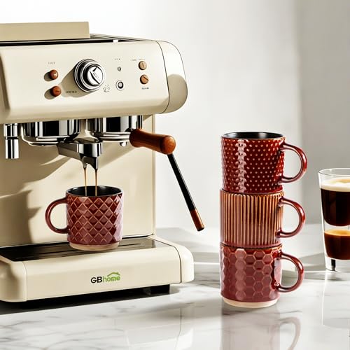 15 OZ Stackable Coffee Mugs Set of 4 (Rythmic Red / 15 Ounces)