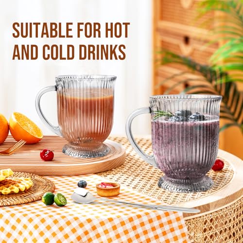 Ribbed Glass Coffee Mugs Set of 4 (Clear Ribbed)