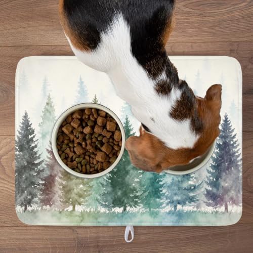 Pine Tree Dish Drying Mat Natural Forest Fog Microfiber Dishes Pad 18x24 Inch Absorbent Fast Dry Dish Drainer Rack Mats for Kitchen Counter (Pine / 18x24 inch)