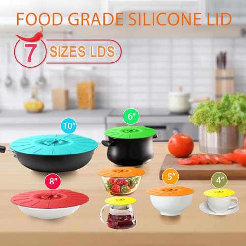 7 Pack Silicone Lids Microwave Splatter Cover (7-Pack Silicone Lids)