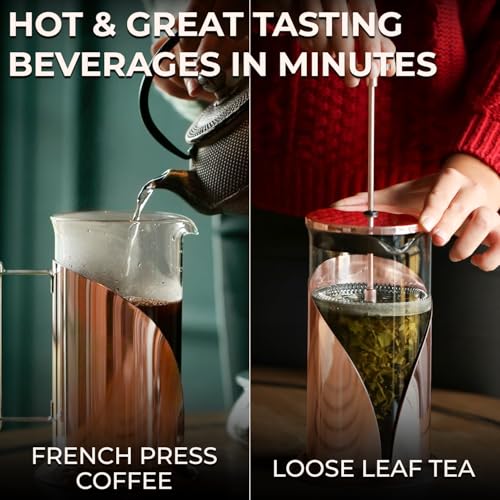 Stainless Steel French Press Coffee Maker 34 oz (Rose Gold)