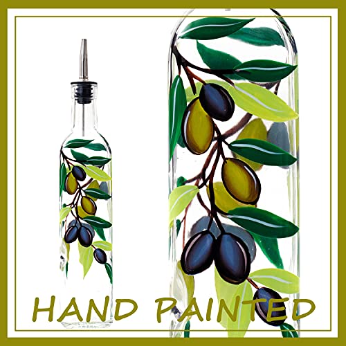 17oz Hand Painted Glass Olive Oil Bottle Dispenser (olive2)