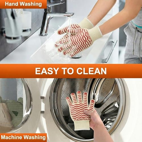 Oven Gloves 932°F Heat Resistant Oven Mitts with Fingers (White-red / One Size Fits Most)