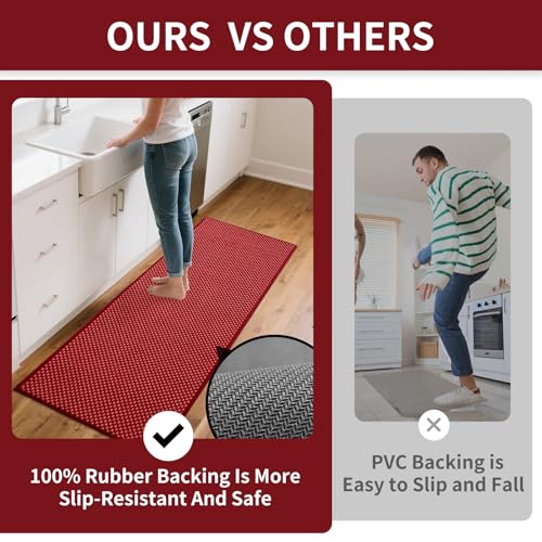 Kitchen Rugs Kitchen Mats for Floor Non Slip Washable Red 17"x30" (Red / 17"x30")