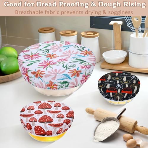 5Pcs Reusable Beeswax Elastic Bowl Covers for Bread Proofing and Food Cover (Mushroom)