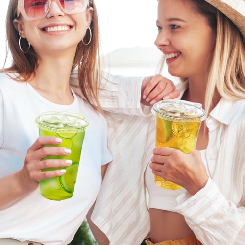 100 Pack 24 oz Clear Plastic Cups with Sip Lids (24oz 100Pack)