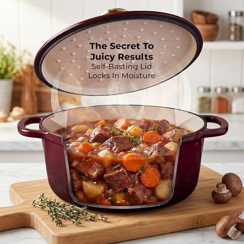 6.4QT Enameled Cast Iron Dutch Oven Pot with Lid (Garnet / 6.4 Quart)