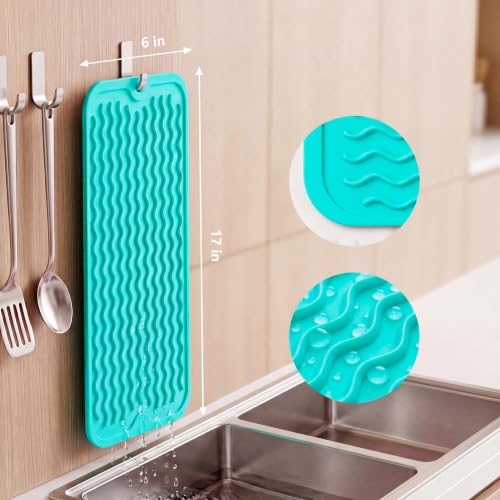 Silicone Dish Drying Mat for Multiple Usage (Mint / 17"L x 6"W)