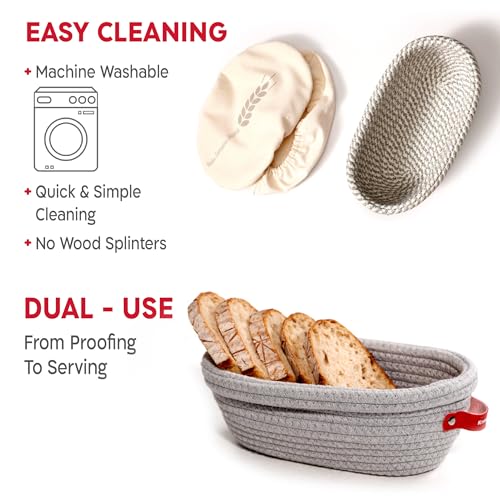 Sourdough Starter Kit (24oz Jar, 2xOval Baskets, Gray Bread Lame)