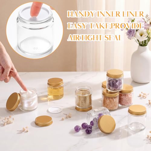 24 Pcs 4 oz Glass Jars with Gold Lid and Inner Liners (Clear,Gold / 4 oz)