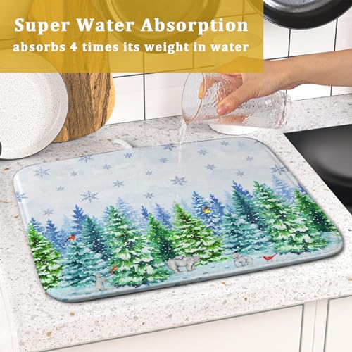 Winter Bear Bird Dish Drying Mat (DMS919WBirdM / 18" x 16")
