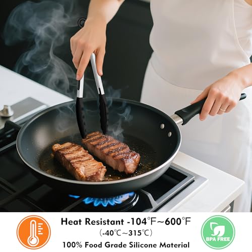 Silicone Kitchen Tongs for Cooking (Black)