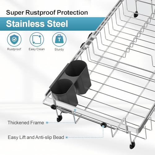 Dish Drying Rack Over the Sink (Silver / For 14"-30"W Sinks | 12.8"W Rack)