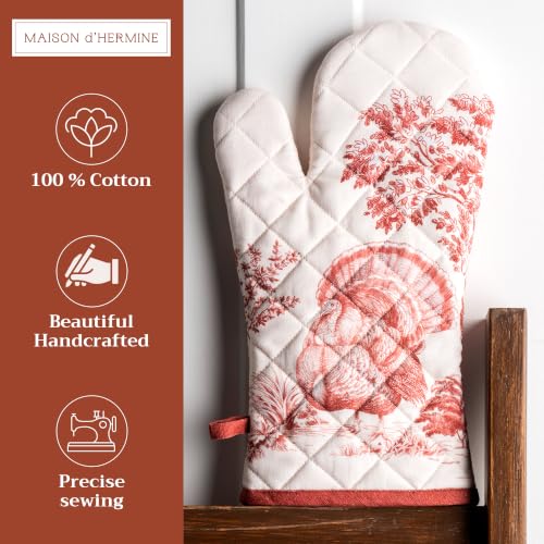 Maison d'Hermine Oven Gloves 100% Cotton Oven Mitt (119 - Holy Jouy - Red / 7.5" x 13" (Oven Mitt))