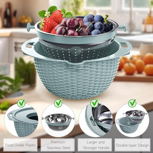 4 1 Strainer with Bowl & Spoons Set (Blue)