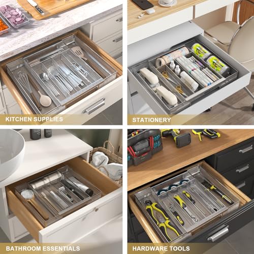 Silverware Organizer Metal Mesh (Silver / Expandable 9.6"~16.1" x 13.8")