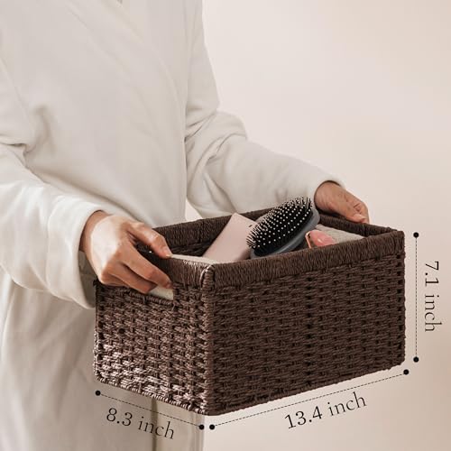 3 Pack Wicker Basket (Rectangular- 3pack 13.4"×8.3"×7.1" / Dark Brown)