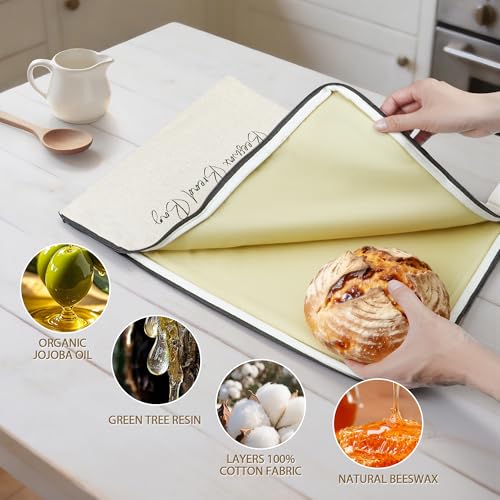 2 Packs Wide Zipper Access Beeswax Bread Bags for Homemade Bread (White - Little Bee)