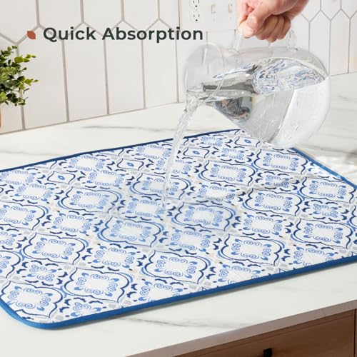 Dish Drying Mats 2 Pack (16''X18'' / Morrocan Tile)