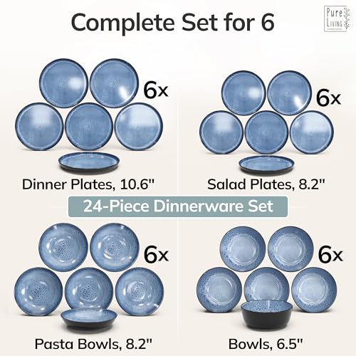 24 Piece Stoneware Dinnerware Set for 6 (Dark / Deep Blue / Set for 6 (24pcs))