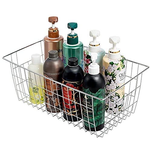 Wire Baskets Farmhouse Freezer Organizer Storage Bin Basket with Handles (Stainless Steel-3pack / 15.7"L x 9.5"W x 6.3"H)