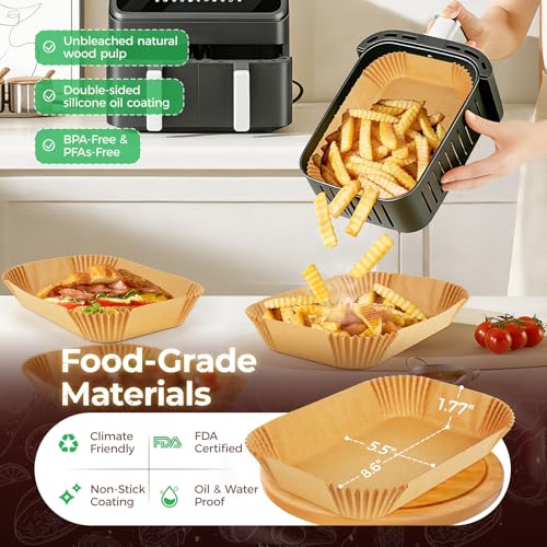 200PCS Air Fryer Paper Liners for Ninja Dual Airfryer & bella Slim (8.5*5.5)
