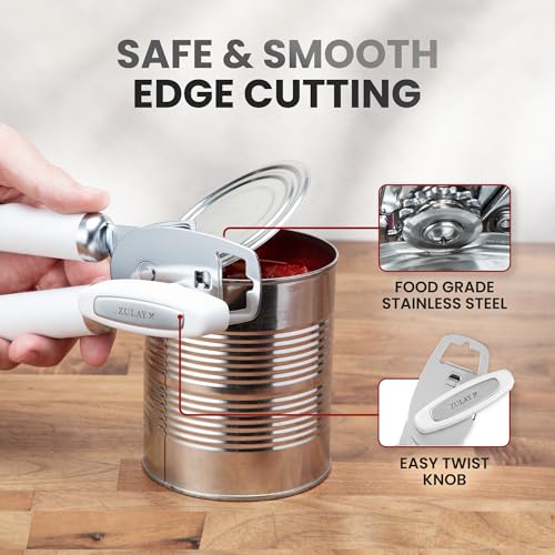 Manual Can Opener Heavy Duty Patented Stainless Steel (White / Comfy Grip)