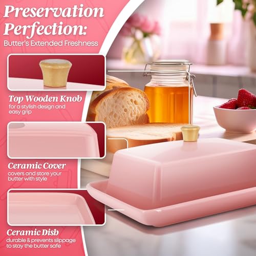 Extra Large Ceramic Butter Dish with Lid (Pink / Extra Large)
