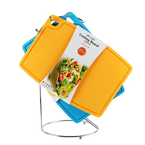 Thick Silicone Cutting Board 12.6'' x 9.1'' Juice Grooves Easy Grip Handle Dishwasher Safe (12.6"L x 9.1"W / Yellow)