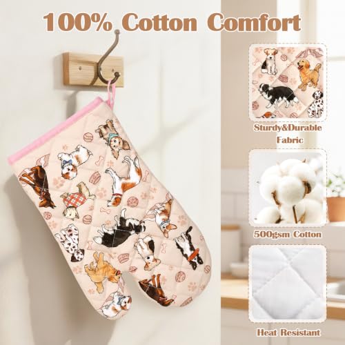 Cute Dog Oven Mitts and Pot Holders Set (Dog / Oven Mitt x2 & Pot Holder x2)