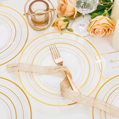 102 Pcs Clear Gold Plastic Plates (102 Pieces / Clear Gold)