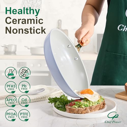 Ceramic Cookware Sets (Blue Gray / 15Pcs Set)