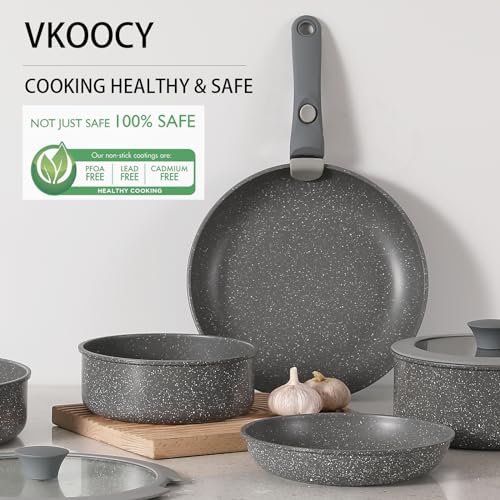 Gray Non Stick Pot and Pan Set with Removable Handle (CK004gr - Gray)