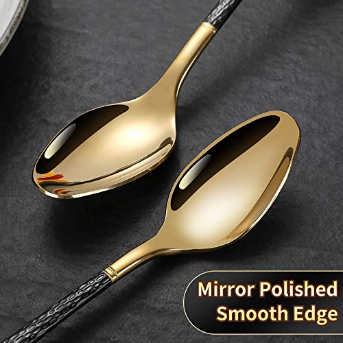 Hammered Black Gold Silverware Set (Black/Gold / 20 Pieces Set)