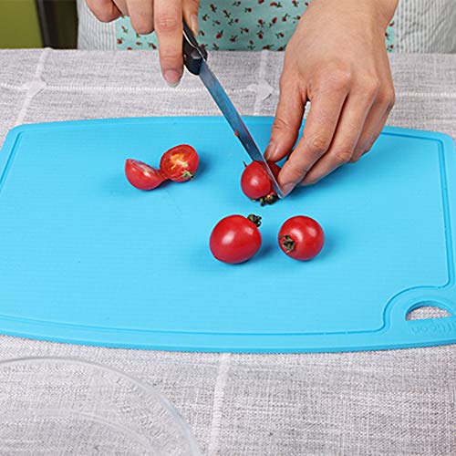 Thick Silicone Cutting Board 12.6'' x 9.1'' Foldable & Flexible Design Juice Grooves Easy Grip Handle Dishwasher Safe (12.6"L x 9.1"W / Blue)