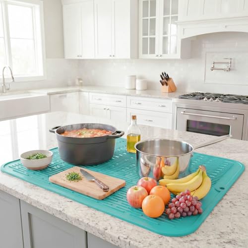Silicone Dish Drying Mat for Multiple Usage (Mint / 24"L x 18"W)