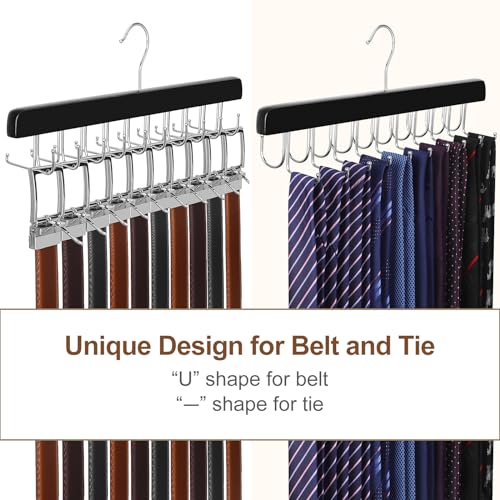 20 Hooks 2 in 1 Belt Tie Hanger Max 30 Belts 30 Ties Capacity (Black)