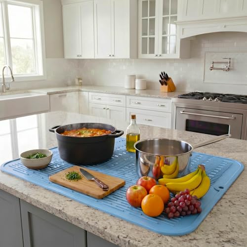 Silicone Dish Drying Mat for Multiple Usage (Light Blue / 24"L x 18"W)
