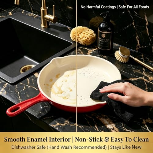 Nonstick Enameled Cast Iron Cookware Set (Red F)