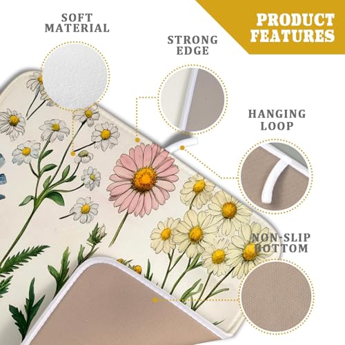 Vintage Wildflowers Dish Drying Pad Daisy Floral Microfiber Drainer Rack for Coffee Bar 16 X 18 Inch (Blossom Daisy 1104 / 18" x 16")