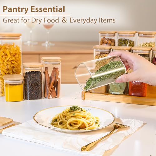 20 Pack 8 oz Square Glass Spice Jars with Lids and Labels (20pcs / 8oz)