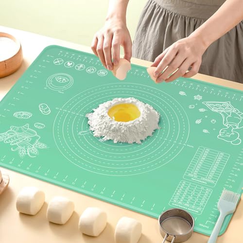 Silicone Pastry Mat 28" x 20" Extra Thick Non Stick Baking Mat with Measurements and Edge Heightening