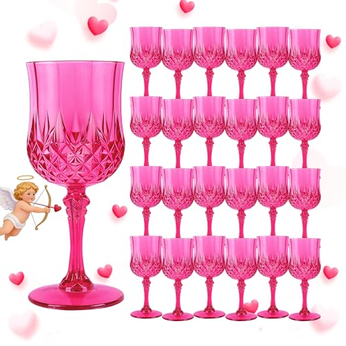 24Pack Plastic Wine Glasses (Hot Pink)