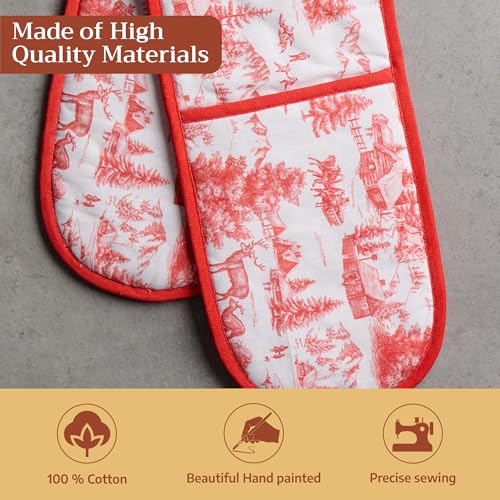 Double Oven Mitts 100% Cotton Double Oven Glove (120 - Winter Jouy / 7" x 35" (Double Oven Mitt))