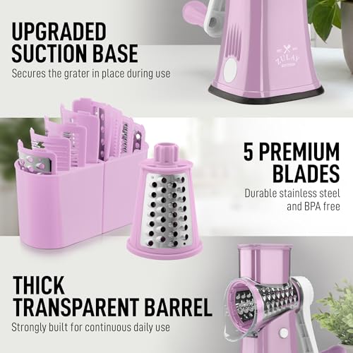 Rotary Cheese Grater Manual Hand Crank 5 Blade Shredder