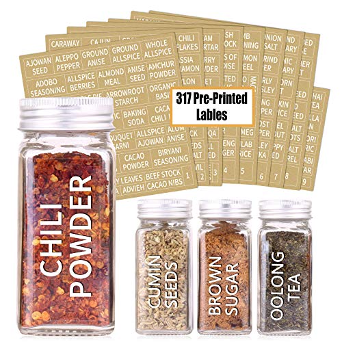 48 Pcs 4 oz Glass Spice Jars with Shaker Lids and 703 Spice Labels (48 Count)